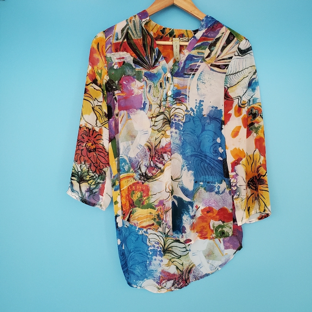 Dizzy Love Blouse Size Small Floral Semi Sheer